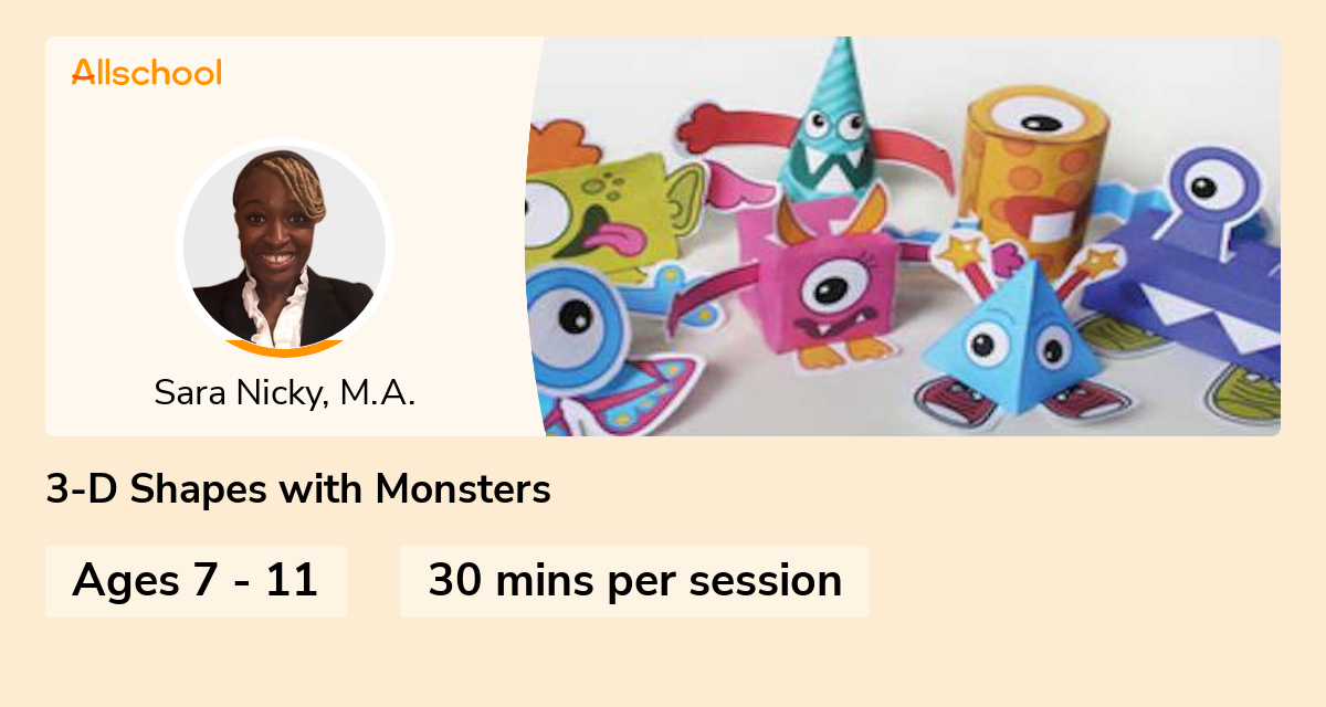 3-D Shapes with Monsters | Live interative class for ages 7-11 | taught ...