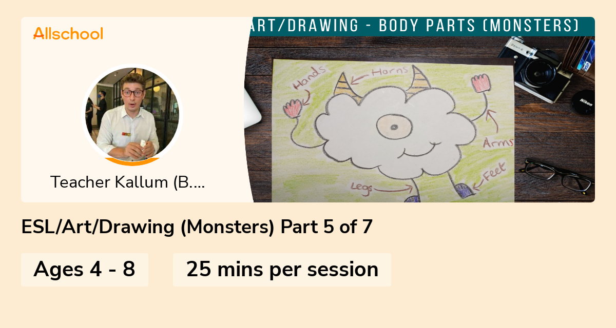 ESL/Art/Drawing (Monsters) Part 5 of 7 | Live interative class for ages ...