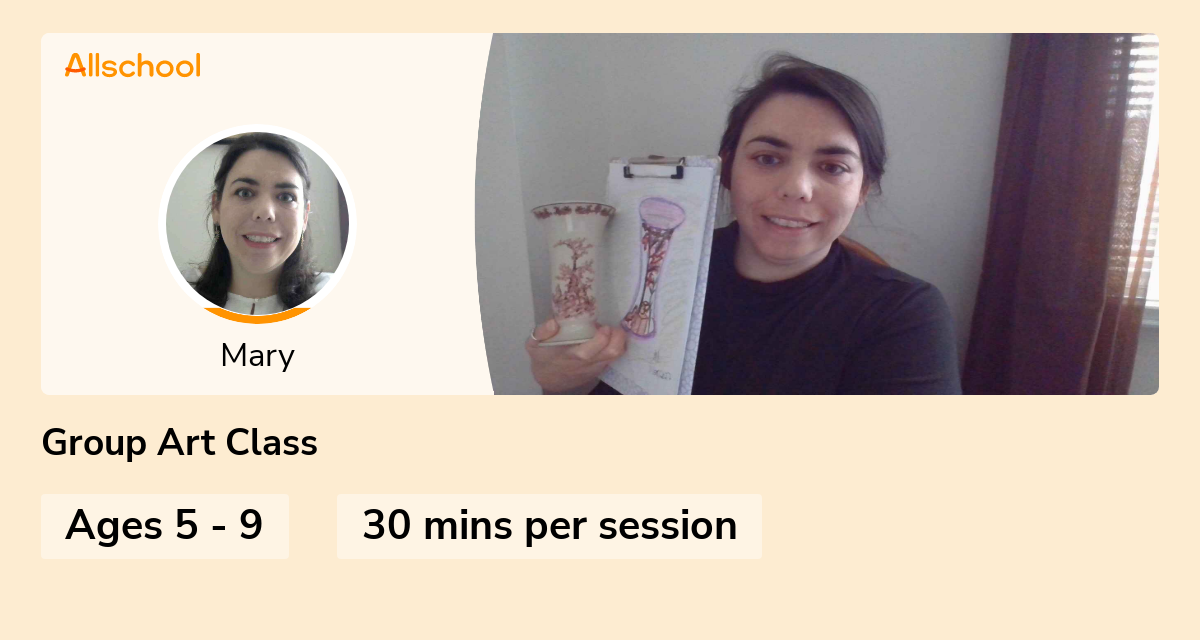 Group Art Class Live interative class for ages 59 taught by Mary Allschool