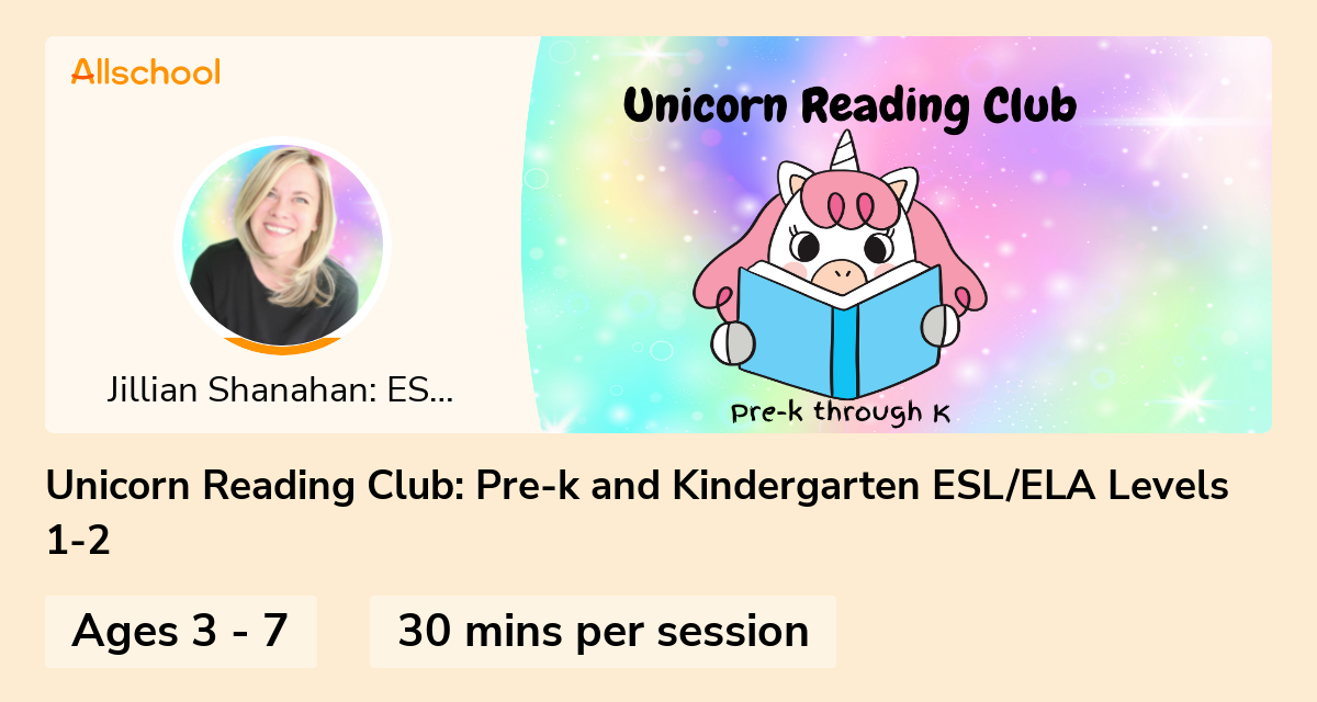 Unicorn Reading Club: Pre-k and Kindergarten ESL/ELA Levels 1-2 | Live ...