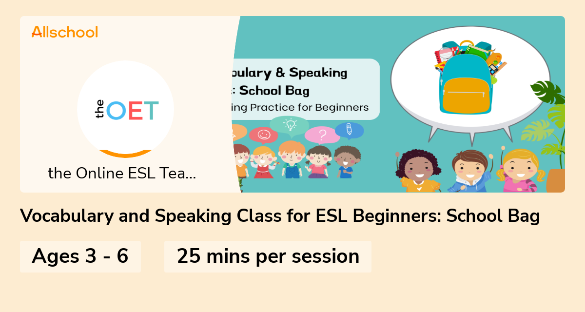 Vocabulary and Speaking Class for ESL Beginners: School Bag | Live ...