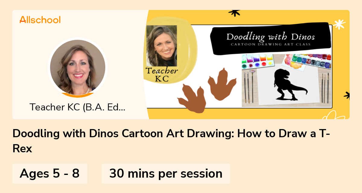 Doodling with Dinos Cartoon Art Drawing: How to Draw a T-Rex | Live ...