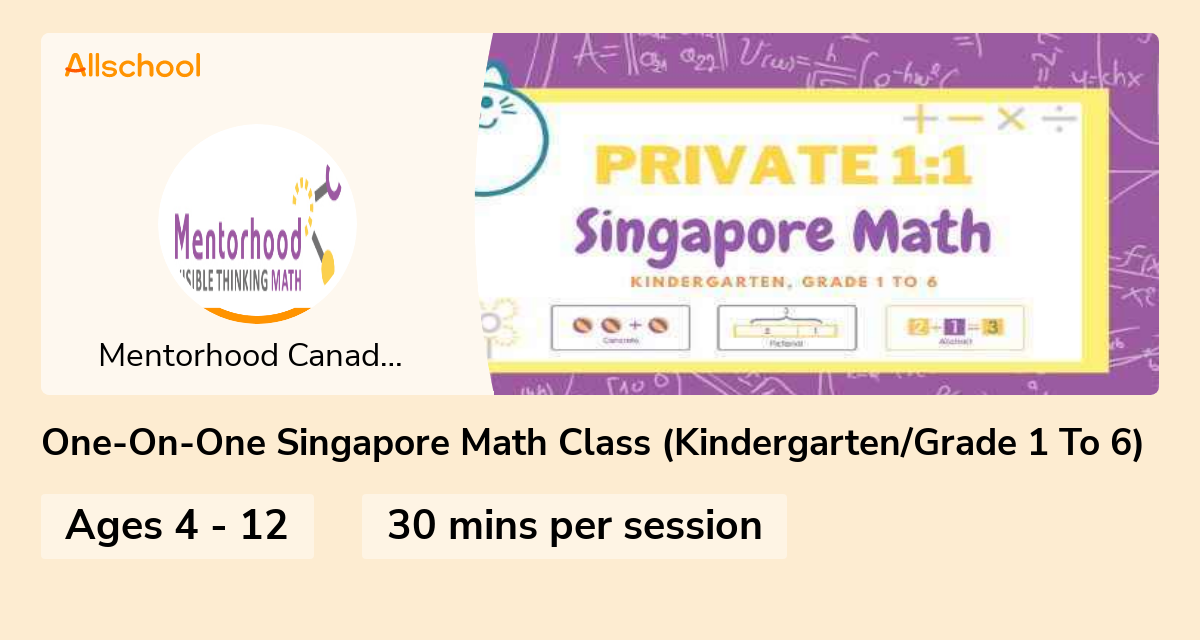 One-On-One Singapore Math Class (Kindergarten/Grade 1 To 6) | Live ...