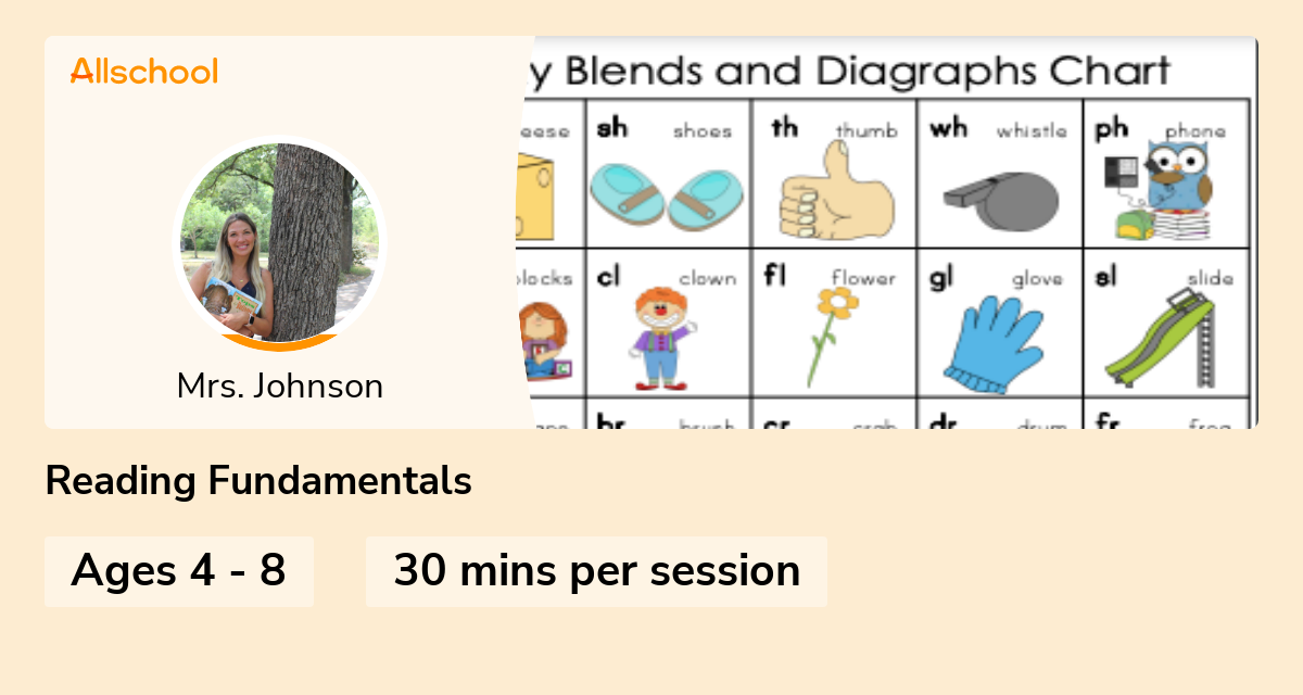 Reading Fundamentals Live interative class for ages 48 taught by