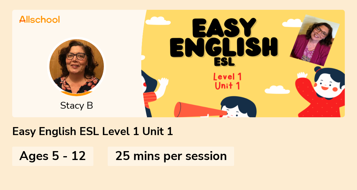 Easy English ESL Level 1 Unit 1 | Live Interative Class For Ages 5-12 ...