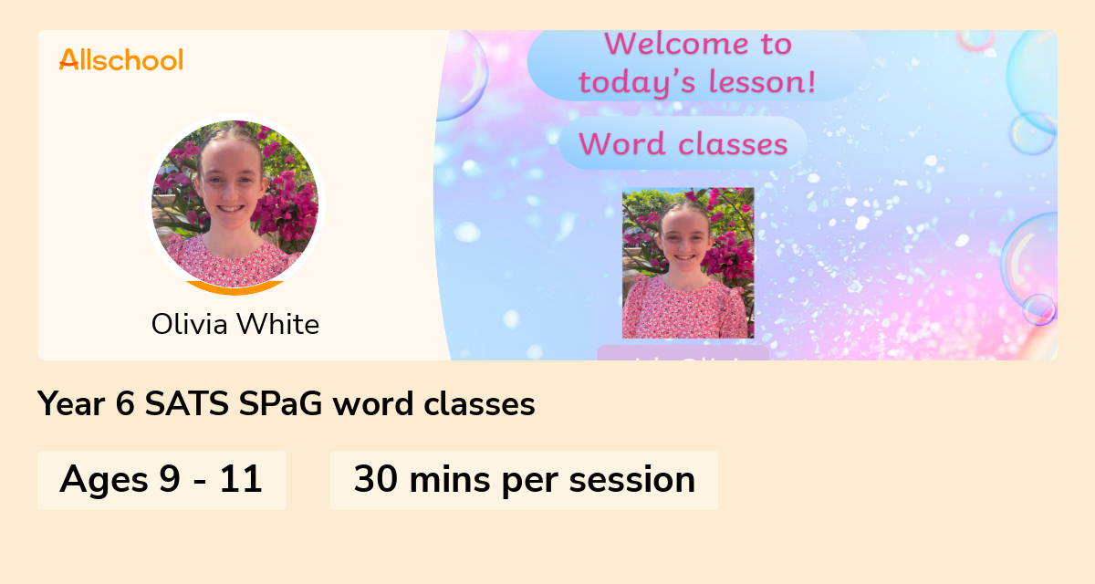 Year 6 SATS SPaG word classes Live interative class for ages 911