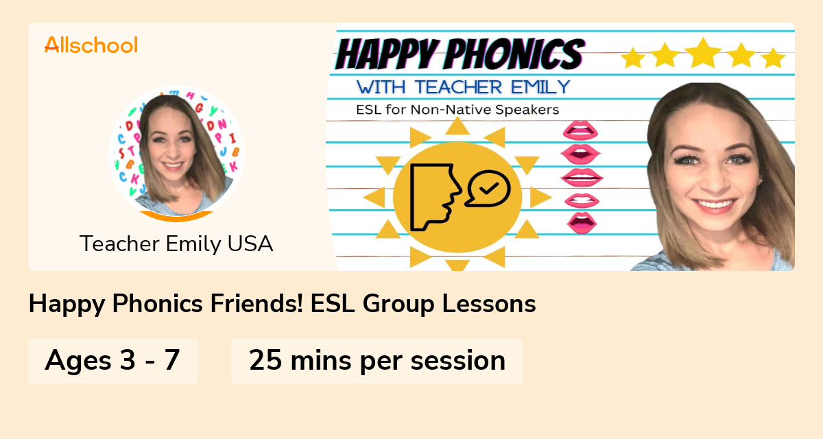 Happy Phonics Friends! ESL Group Lessons Live interative class for