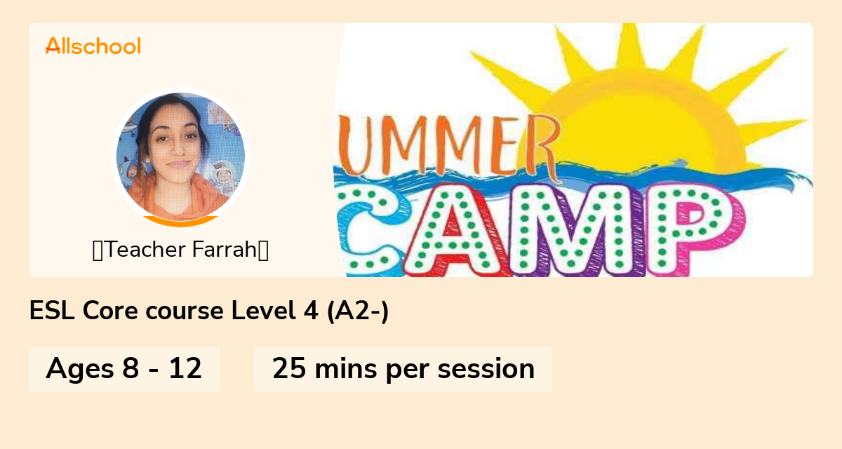 ESL Core course Level 4 (A2) Live interative class for ages 812