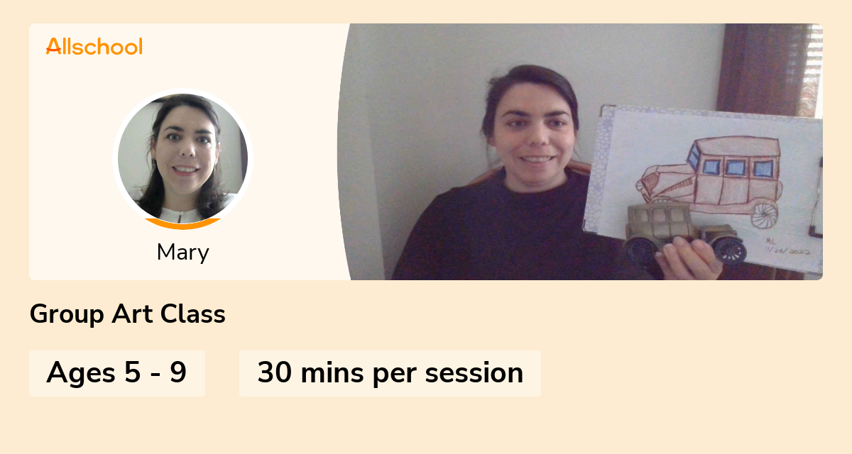 Group Art Class Live interative class for ages 59 taught by Mary