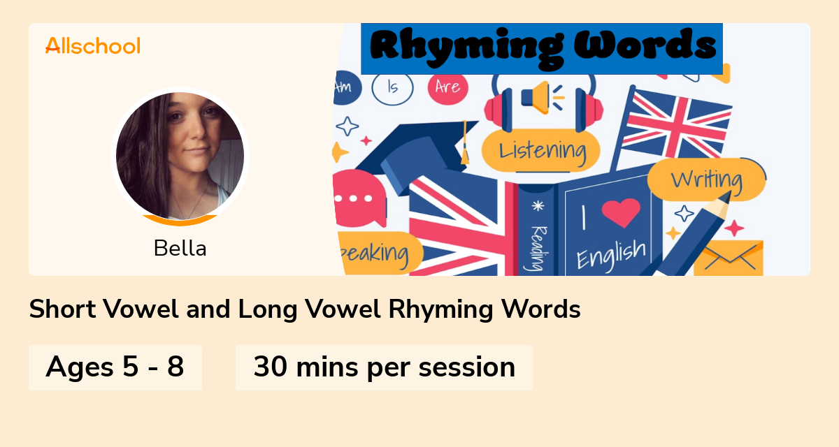 Short Vowel and Long Vowel Rhyming Words Live interative class for