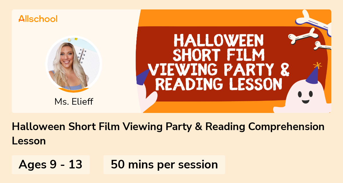 Halloween Short Film Viewing Party & Reading Comprehension Lesson Live interative class for