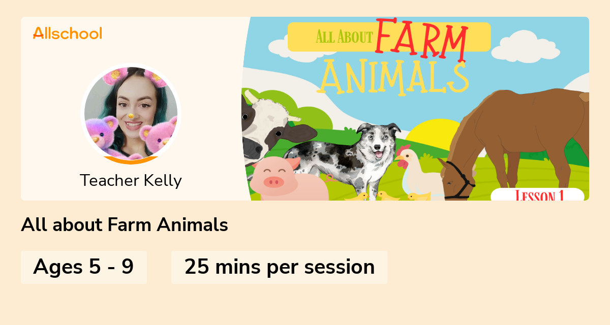 All about Farm Animals Live interative class for ages 59 taught by